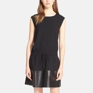Vince Black Cocktail Dress – Leather Band, Drawstring Waist, Pockets, Size L